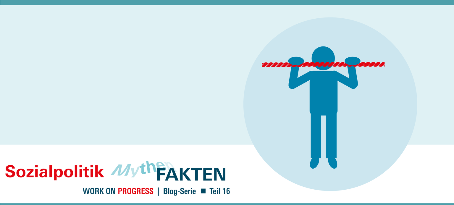 Eine Figur hält sich im Klimmzug an einem roten Seil  fest und versucht, den Kopf darüber zu halten..