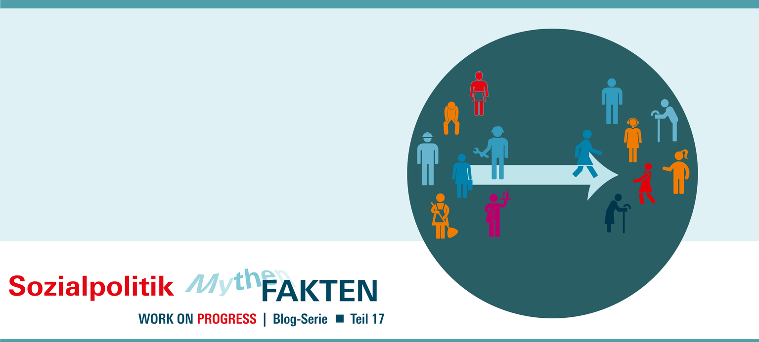 Jüngere und ältere Menschen und ein Pfeil von Jüngeren zu Älteren