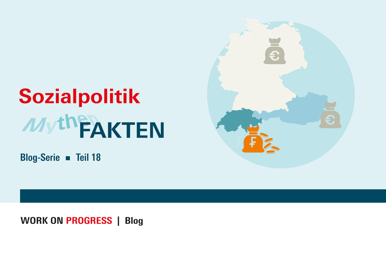 Die Karte zeigt Deutschland und Österreich mit symbolischen geschlossenen Geldsäcken sowie die Schweiz mit einem Geldsack, aus dem Münzen herausfallen